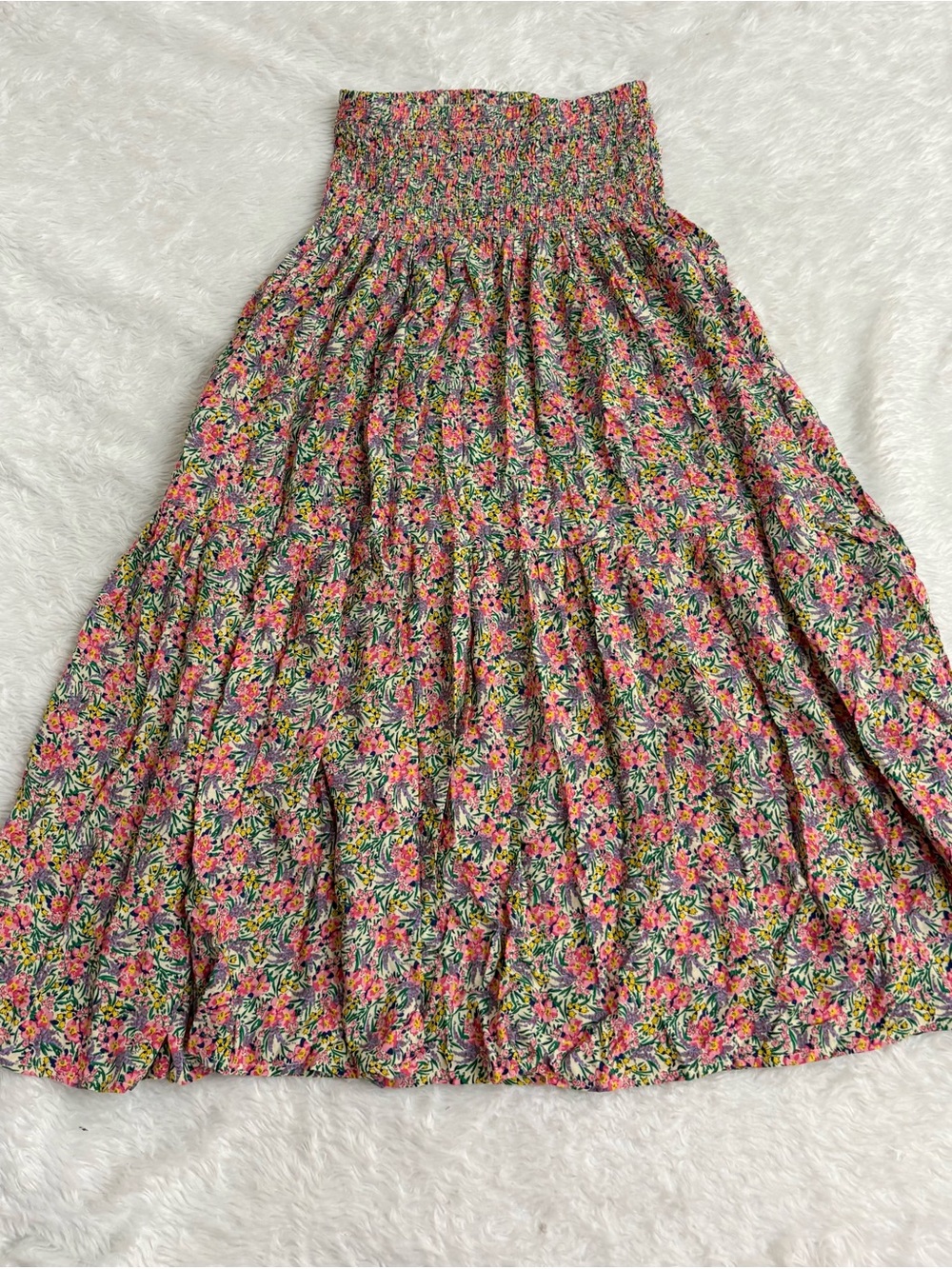Natural Life Floral Print Smocked
Waist Maxi Slip Skirt Boho Whimsical
Size S
